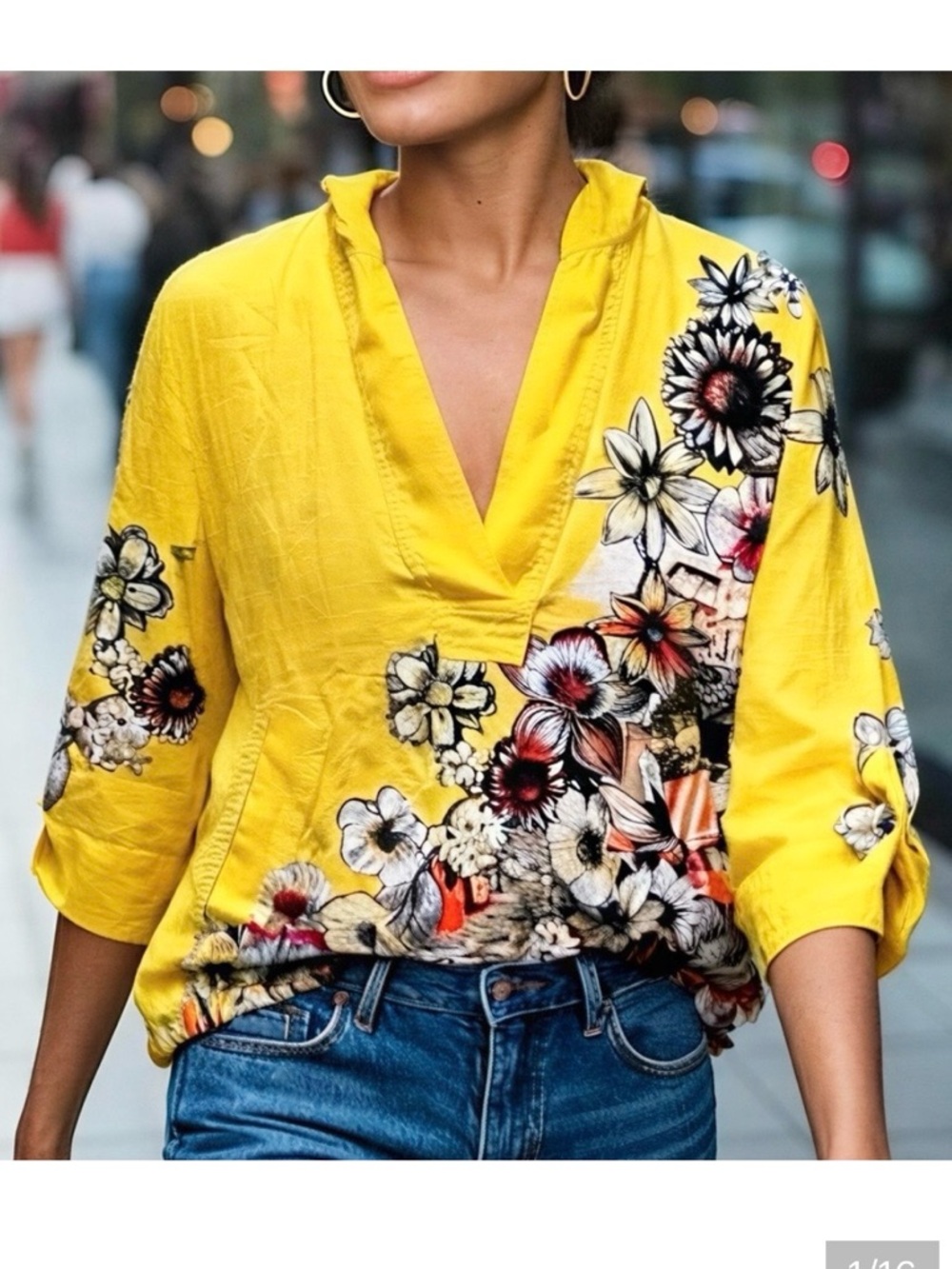 Chico’s Floral Cityscape Windbreaker Hoodie Pullover L
